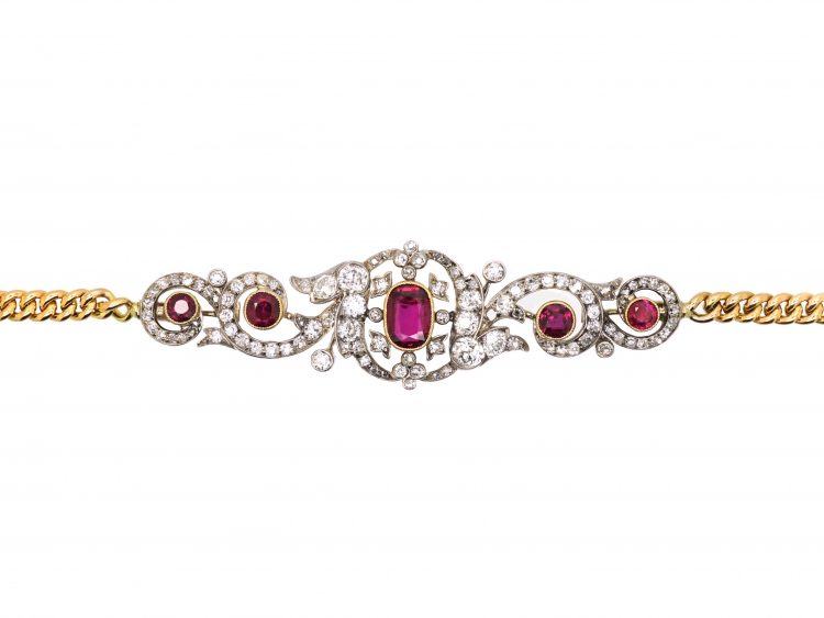 Victorian 18ct Gold, Ruby & Diamond Bracelet or Brooch