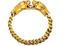 Late 19th Century Russian 14ct Gold Bracelet with Lioness Heads