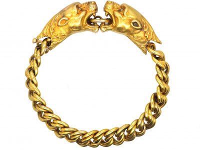 Late 19th Century Russian 14ct Gold Bracelet with Lioness Heads