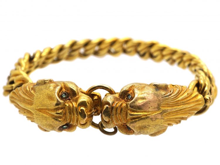 Late 19th Century Russian 14ct Gold Bracelet with Lioness Heads