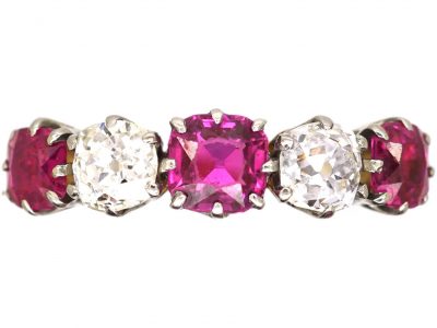 Edwardian 18ct Gold & Platinum, Ruby & Diamond Five Stone Ring