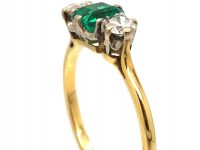 Edwardian 18ct Gold, Emerald & Diamond Three Stone Ring
