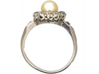 French Early 20th Century Platinum, Diamond & Natural Pearl Cluster Ring