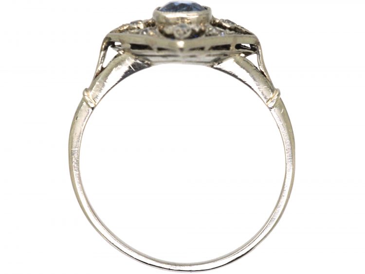 Edwardian Platinum Diamond Shaped Gothic Ring set with Diamonds & a Sapphire
