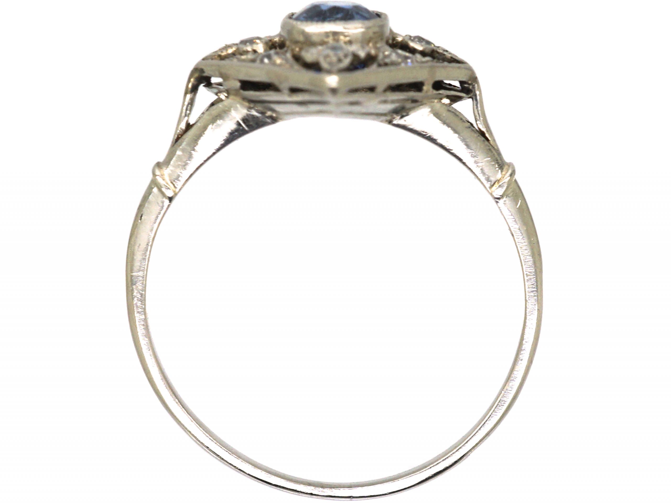 Edwardian Platinum Diamond Shaped Gothic Ring set with Diamonds & a