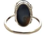 Art Deco 18ct White Gold Ring set with a Large Black Opal