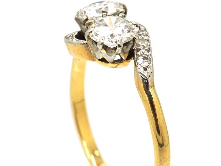 Early 20th Century 18ct Gold & Platinum, Crossover Diamond Ring