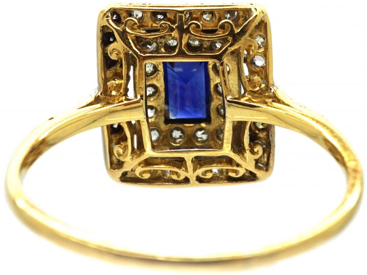 Early 20th Century 18ct Gold & Platinum Rectangular Ring set a Sapphire & Diamonds