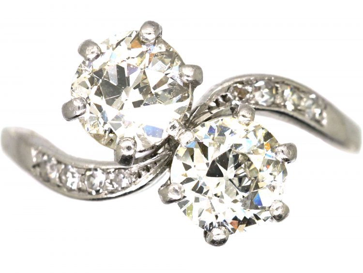 14K White Gold S Design Two-Stone Diamond Ring - Walmart.com