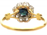 Edwardian 18ct Gold & Platinum, Green Sapphire & Diamond Cluster Ring