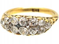 Victorian 18ct Gold Boat Shaped Carved Half Hoop Ring set with Two Rows of Diamonds
