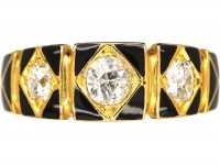 Victorian 18ct Gold, Black Enamel Three Stone Diamond Ring