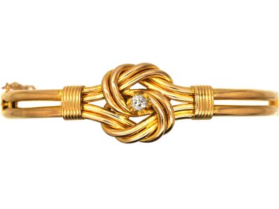 Edwardian 15ct Gold Knot Bangle set with a Diamond