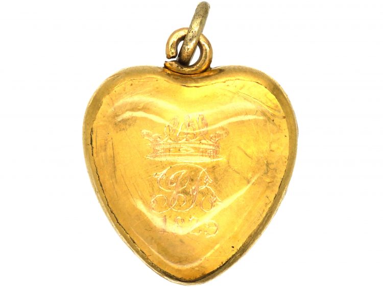 Georgian 18ct Gold Heart Locket set with a Cabochon Amethyst dated 1829 with an Earl's Coronet