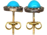 Edwardian 15ct Gold & Platinum, Turquoise & Rose Diamond Small Round Earrings