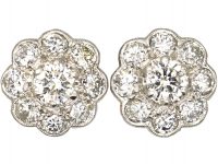 Edwardian 18ct White Gold, Diamond Daisy Cluster Earrings