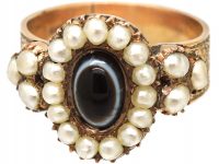 Victorian 9ct Gold Banded Onyx & Natural Split Pearl Ring