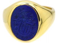 14ct Gold Signet Ring with Lapis Intaglio of a Farmer