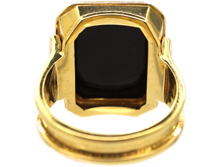 Art Deco Large 14ct Gold Signet Ring with Intaglio of a Warrior & Shield