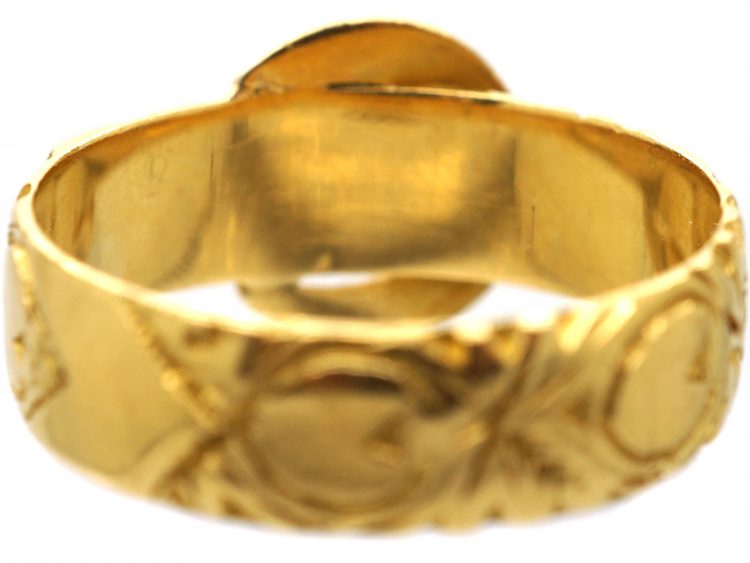 Edwardian 18ct Gold Buckle Ring with Hearts Motif