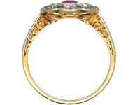 Early 20th Century 18ct Gold & Platinum, Ruby & Diamond Oval Cluster Ring