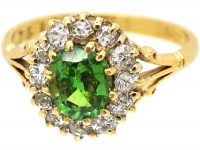 Edwardian 18ct Gold Cluster Ring set with a Green Garnet & Diamonds