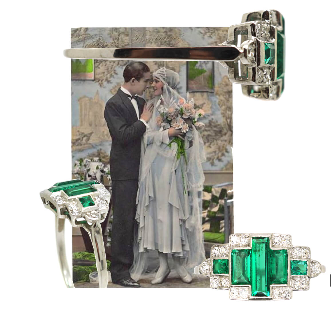 Emerald Engagement Rings - Art Deco Wedding