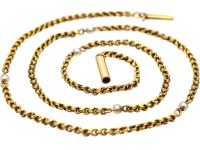 Edwardian 15ct Gold Chain Interspersed with Natural Pearls