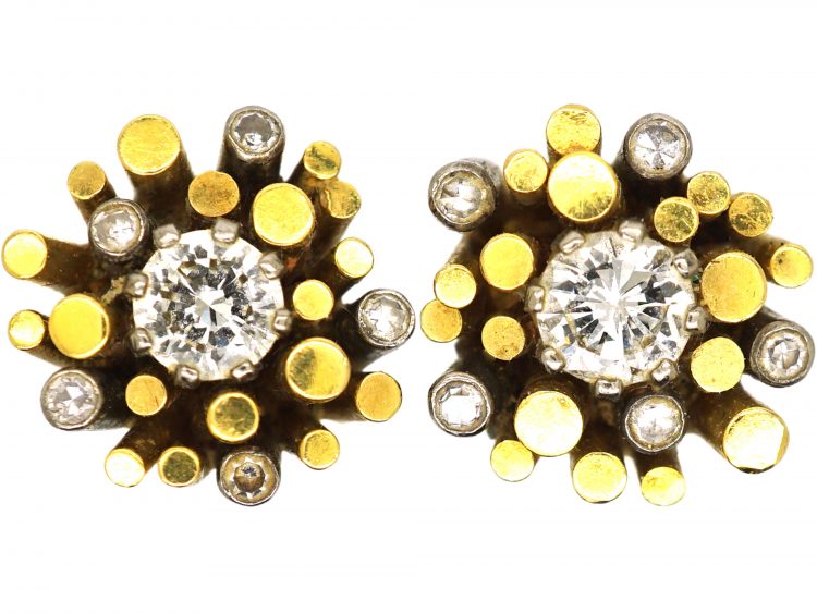 18ct White & Yellow Gold & Diamond Earrings Designed by Gilian Packard