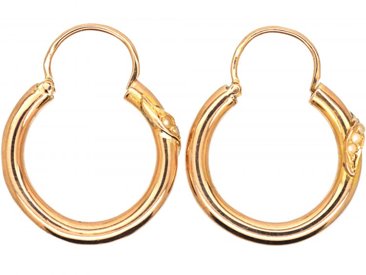 Early 20th Century 14ct Gold Hoop Earrings set with Natural Split Pearls