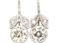 Edwardian 18ct White Gold, Diamond Flower Bud Earrings with Leaf Motifs