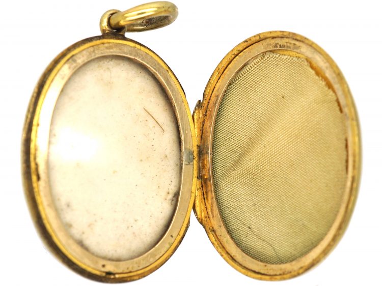 Victorian 15ct Gold Oval Locket set with Emeralds & Natural Split Pearls