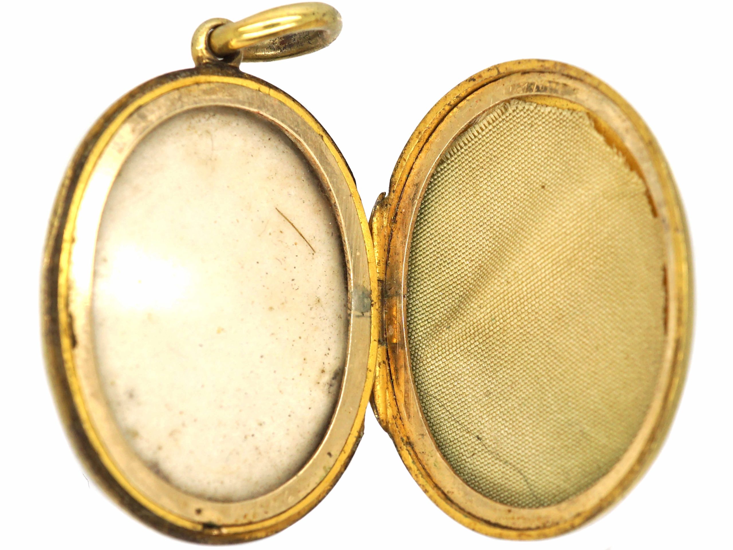 Victorian 15ct Gold Oval Locket set with Emeralds & Natural Split ...
