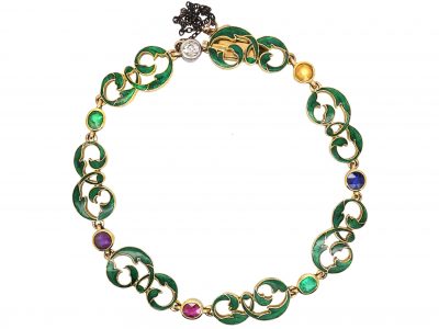 Edwardian 15ct Gold, Green Enamel & Gem Set Dearest Bracelet