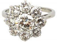 1950s 18ct White Gold Large Diamond Cluster Ring