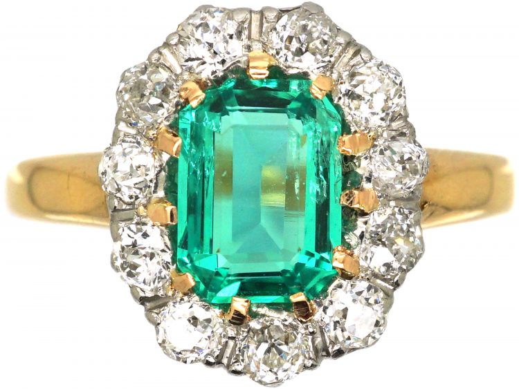 Edwardian 18ct Gold & Platinum, Emerald & Diamond Oval Cluster Ring ...