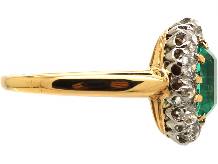 Edwardian 18ct Gold & Platinum, Emerald & Diamond Oval Cluster Ring