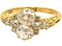 Victorian 18ct Gold Ring set with Two Pear Shaped Old Mine Cut Diamonds