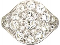 Art Deco Platinum, Pave Set Old Mine Cut Diamond Oval Cluster Ring