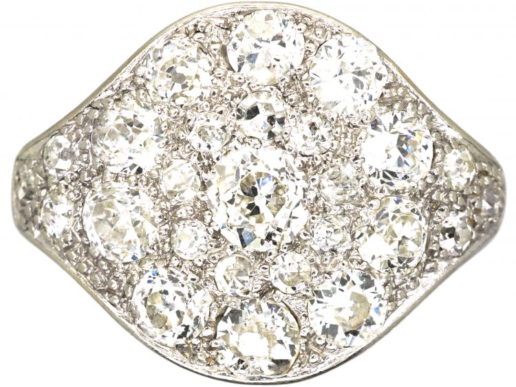 Art Deco Platinum, Pave Set Old Mine Cut Diamond Oval Cluster Ring