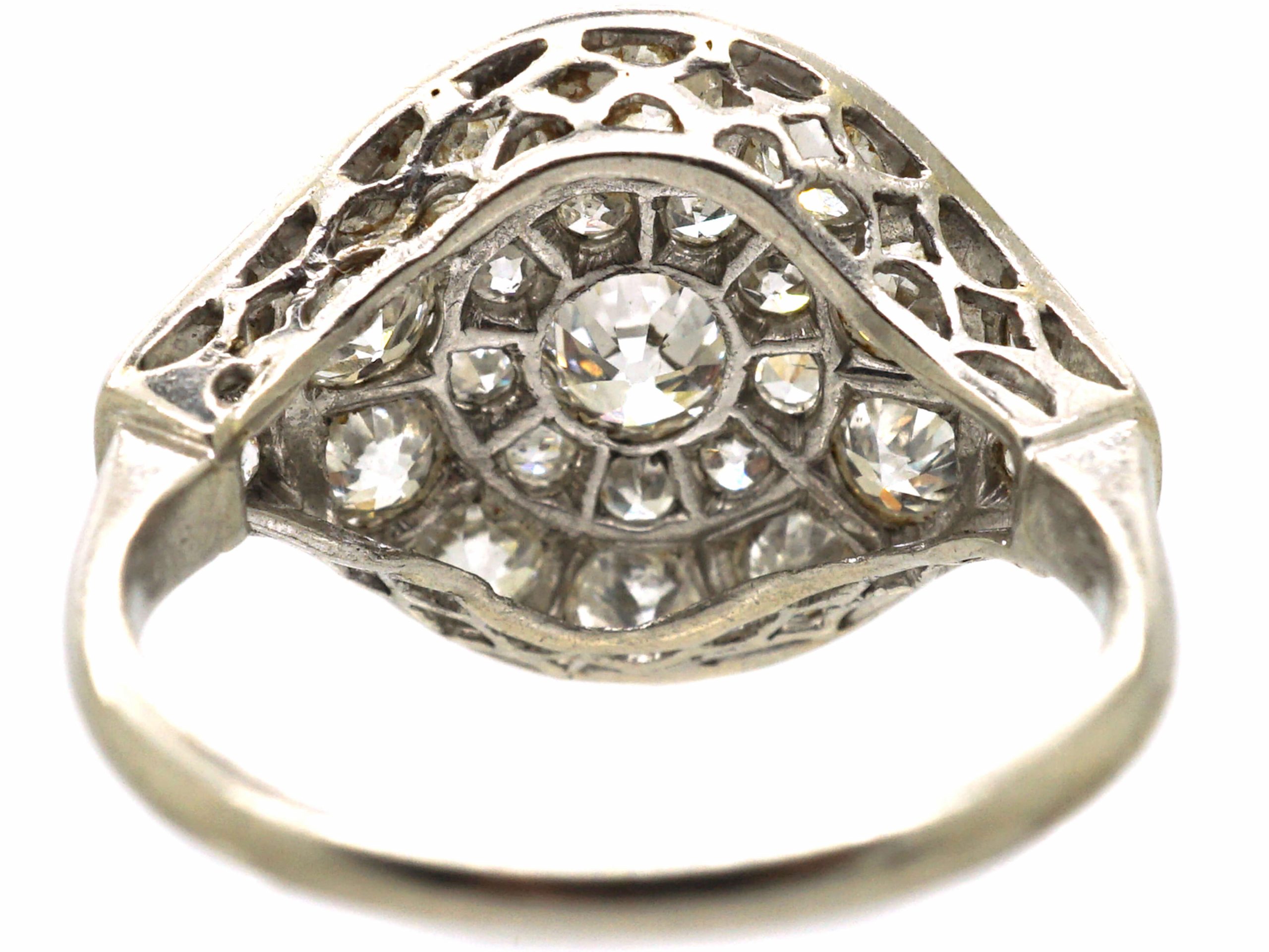Art Deco Platinum Pave Set Old Mine Cut Diamond Oval Cluster Ring 