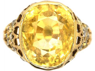 French Early 20th Century 18ct Gold, Large Yellow Sapphire & Rose Diamond Ring