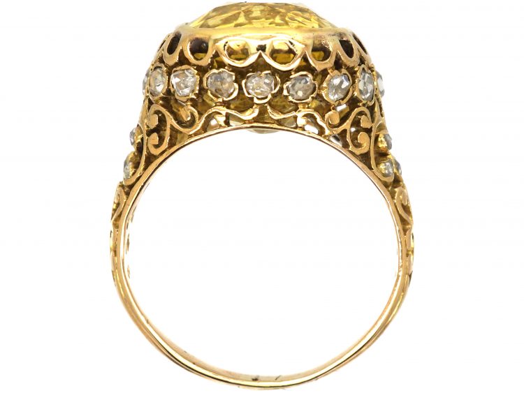 French Early 20th Century 18ct Gold, Large Yellow Sapphire & Rose Diamond Ring
