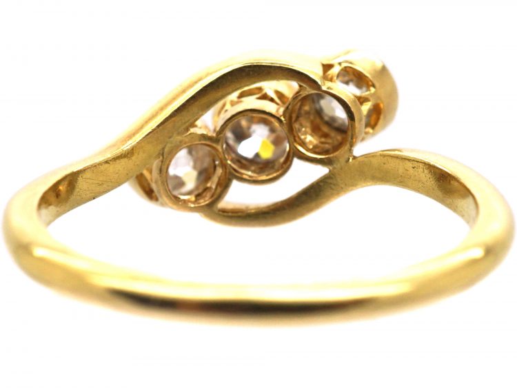 Edwardian 18ct Gold & Platinum, Three Stone Diamond Crossover Ring