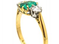Early 20th Century 18ct Gold & Platinum, Emerald & Diamond Three Stone Ring