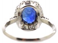 Early 20th Century Platinum, Sapphire & Diamond Oval Cluster Ring