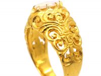 Art Nouveau 18ct Gold, Ornate Pierced Ring set with an Opal