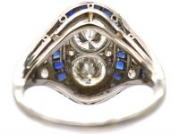 Art Deco Platinum & 18ct White Gold, Sapphire & Diamond Oval Cluster Ring