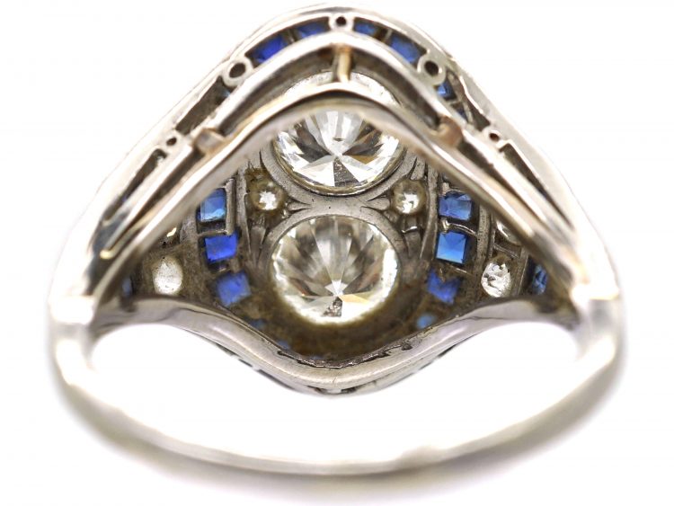 Art Deco Platinum & 18ct White Gold, Sapphire & Diamond Oval Cluster Ring