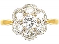 Edwardian 18ct Gold & Platinum, Diamond Daisy Cluster Ring
